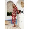 Ekouaer Women Robes Long Knit Bathrobe Lightweight Soft Kimono Robes Casual Ladies Loungewear with Pockets(Red Floral)