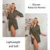 Ekouaer Women Robes Waffle Knee Length Bathrobe Lightweight Soft Sleepwear V neck 3/4 Sleeve Casual Ladies Loungewear S-XXL(Army Green)