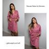 Ekouaer Women Robes Waffle Knee Length Bathrobe Lightweight Soft Sleepwear V neck 3/4 Sleeve Casual Ladies Loungewear S-XXL(Gray Purple)