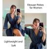 Ekouaer Women Robes Waffle Knee Length Bathrobe Lightweight Soft Sleepwear V neck 3/4 Sleeve Casual Ladies Loungewear S-XXL(Navy Blue)