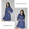 Ekouaer Women Robes Waffle Knee Length Bathrobe Lightweight Soft Sleepwear V neck 3/4 Sleeve Casual Ladies Loungewear S-XXL(Navy Blue)