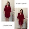 Ekouaer Women Robes Waffle Knee Length Bathrobe Lightweight Soft Sleepwear V neck 3/4 Sleeve Casual Ladies Loungewear S-XXL(Wine Red)