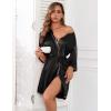 Ekouaer Women Silk Robes Short Satin Bathrobe 3/4 Sleeve Kimono Bride Robe Valentines Silky Sleepwear with Pockets S-XXL(Black)