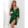 Ekouaer Women Silk Robes Short Satin Bathrobe 3/4 Sleeve Kimono Bride Robe Valentines Silky Sleepwear with Pockets S-XXL(Dark Green)