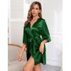 Ekouaer Women Silk Robes Short Satin Bathrobe 3/4 Sleeve Kimono Bride Robe Valentines Silky Sleepwear with Pockets S-XXL(Dark Green)