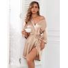 Ekouaer Women Silk Robes Short Satin Bathrobe 3/4 Sleeve Kimono Bride Robe Valentines Silky Sleepwear with Pockets S-XXL(Khaki)