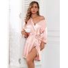 Ekouaer Women Silk Robes Short Satin Bathrobe 3/4 Sleeve Kimono Bride Robe Valentines Silky Sleepwear with Pockets S-XXL(Light Pink)