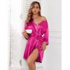 Ekouaer Women Silk Robes Short Satin Bathrobe 3/4 Sleeve Kimono Bride Robe Valentines Silky Sleepwear with Pockets S-XXL(Rose Red)