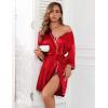 Ekouaer Women Silk Robes Short Satin Bathrobe 3/4 Sleeve Kimono Bride Robe Valentines Silky Sleepwear with Pockets S-XXL(True Red)