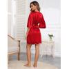 Ekouaer Women Silk Robes Short Satin Bathrobe 3/4 Sleeve Kimono Bride Robe Valentines Silky Sleepwear with Pockets S-XXL(True Red)