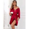 Ekouaer Women Silk Robes Short Satin Bathrobe 3/4 Sleeve Kimono Bride Robe Valentines Silky Sleepwear with Pockets S-XXL(Wine Red)
