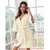 Ekouaer Women Waffle Robes 3/4 Sleeve Ruffle Knit Bathrobe Soft Lightweight Knee Length Robe Loungewear(Apricot)