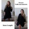 Ekouaer Women Waffle Robes 3/4 Sleeve Ruffle Knit Bathrobe Soft Lightweight Knee Length Robe Loungewear(Black)