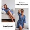 Ekouaer Women Waffle Robes 3/4 Sleeve Ruffle Knit Bathrobe Soft Lightweight Knee Length Robe Loungewear(Blue)