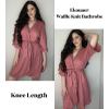 Ekouaer Women Waffle Robes 3/4 Sleeve Ruffle Knit Bathrobe Soft Lightweight Knee Length Robe Loungewear(Gray Purple)