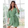 Ekouaer Women Waffle Robes 3/4 Sleeve Ruffle Knit Bathrobe Soft Lightweight Knee Length Robe Loungewear(Green)