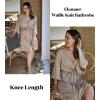 Ekouaer Women Waffle Robes 3/4 Sleeve Ruffle Knit Bathrobe Soft Lightweight Knee Length Robe Loungewear(Khaki)