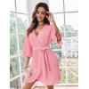 Ekouaer Women Waffle Robes 3/4 Sleeve Ruffle Knit Bathrobe Soft Lightweight Knee Length Robe Loungewear(Pink)