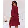 Ekouaer Women Waffle Robes 3/4 Sleeve Ruffle Knit Bathrobe Soft Lightweight Knee Length Robe Loungewear(Wine Red)