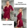 Ekouaer Women Waffle Robes 3/4 Sleeve Ruffle Knit Bathrobe Soft Lightweight Knee Length Robe Loungewear(Wine Red)
