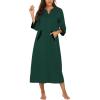 Ekouaer Women Zipper Robe 3/4 Sleeves Loungewear Dress Full Length Sleepwear Pockets Housecoat Nightgown Long Bathrobe