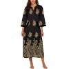 Ekouaer Women Zipper Robe 3/4 Sleeves Loungewear Dress Full Length Sleepwear Pockets Housecoat Nightgown Long Bathrobe(Black Gold Floral)