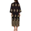 Ekouaer Women Zipper Robe 3/4 Sleeves Loungewear Dress Full Length Sleepwear Pockets Housecoat Nightgown Long Bathrobe(Black Gold Floral)