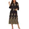 Ekouaer Women Zipper Robe 3/4 Sleeves Loungewear Dress Full Length Sleepwear Pockets Housecoat Nightgown Long Bathrobe(Black Gold Floral)