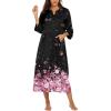 Ekouaer Women Zipper Robe 3/4 Sleeves Loungewear Dress Full Length Sleepwear Pockets Housecoat Nightgown Long Bathrobe(Cherry Blossoms)