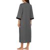 Ekouaer Women Zipper Robe 3/4 Sleeves Loungewear Dress Full Length Sleepwear Pockets Housecoat Nightgown Long Bathrobe(Dark Grey)