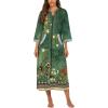 Ekouaer Women Zipper Robe 3/4 Sleeves Loungewear Dress Full Length Sleepwear Pockets Housecoat Nightgown Long Bathrobe(Floral Green)