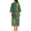 Ekouaer Women Zipper Robe 3/4 Sleeves Loungewear Dress Full Length Sleepwear Pockets Housecoat Nightgown Long Bathrobe(Floral Green)
