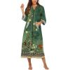 Ekouaer Women Zipper Robe 3/4 Sleeves Loungewear Dress Full Length Sleepwear Pockets Housecoat Nightgown Long Bathrobe(Floral Green)
