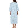 Ekouaer Women Zipper Robe 3/4 Sleeves Loungewear Dress Full Length Sleepwear Pockets Housecoat Nightgown Long Bathrobe(Garden Blue Floral)