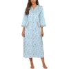 Ekouaer Women Zipper Robe 3/4 Sleeves Loungewear Dress Full Length Sleepwear Pockets Housecoat Nightgown Long Bathrobe(Garden Blue Floral)