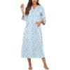 Ekouaer Women Zipper Robe 3/4 Sleeves Loungewear Dress Full Length Sleepwear Pockets Housecoat Nightgown Long Bathrobe(Garden Blue Floral)
