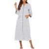 Ekouaer Women Zipper Robe 3/4 Sleeves Loungewear Dress Full Length Sleepwear Pockets Housecoat Nightgown Long Bathrobe(Grey White Stripe)