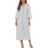 Ekouaer Women Zipper Robe 3/4 Sleeves Loungewear Dress Full Length Sleepwear Pockets Housecoat Nightgown Long Bathrobe(Grey White Stripe)