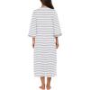 Ekouaer Women Zipper Robe 3/4 Sleeves Loungewear Dress Full Length Sleepwear Pockets Housecoat Nightgown Long Bathrobe(Grey White Stripe)