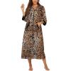 Ekouaer Women Zipper Robe 3/4 Sleeves Loungewear Dress Full Length Sleepwear Pockets Housecoat Nightgown Long Bathrobe(Leopard Print)