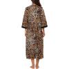 Ekouaer Women Zipper Robe 3/4 Sleeves Loungewear Dress Full Length Sleepwear Pockets Housecoat Nightgown Long Bathrobe(Leopard Print)