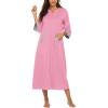 Ekouaer Women Zipper Robe 3/4 Sleeves Loungewear Dress Full Length Sleepwear Pockets Housecoat Nightgown Long Bathrobe(Pink)