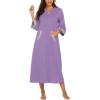 Ekouaer Women Zipper Robe 3/4 Sleeves Loungewear Dress Full Length Sleepwear Pockets Housecoat Nightgown Long Bathrobe(Purple)