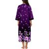 Ekouaer Women Zipper Robe 3/4 Sleeves Loungewear Dress Full Length Sleepwear Pockets Housecoat Nightgown Long Bathrobe(Purple Black Floral)