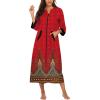 Ekouaer Women Zipper Robe 3/4 Sleeves Loungewear Dress Full Length Sleepwear Pockets Housecoat Nightgown Long Bathrobe(Red Feather)