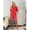 Ekouaer Women Zipper Robe 3/4 Sleeves Loungewear Dress Full Length Sleepwear Pockets Housecoat Nightgown Long Bathrobe(Red Feather)