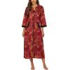Ekouaer Women Zipper Robe 3/4 Sleeves Loungewear Dress Full Length Sleepwear Pockets Housecoat Nightgown Long Bathrobe(Red Floral)