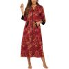 Ekouaer Women Zipper Robe 3/4 Sleeves Loungewear Dress Full Length Sleepwear Pockets Housecoat Nightgown Long Bathrobe(Red Floral)