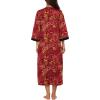 Ekouaer Women Zipper Robe 3/4 Sleeves Loungewear Dress Full Length Sleepwear Pockets Housecoat Nightgown Long Bathrobe(Red Floral)