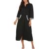 Ekouaer Women Zipper Robe 3/4 Sleeves Loungewear Dress Full Length Sleepwear Pockets Housecoat Nightgown Long Bathrobe(Style 1-black)